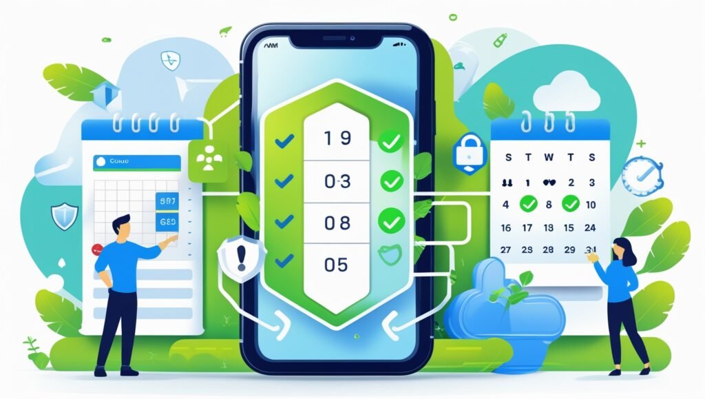 Smartphone com visualização de escudo protetor,