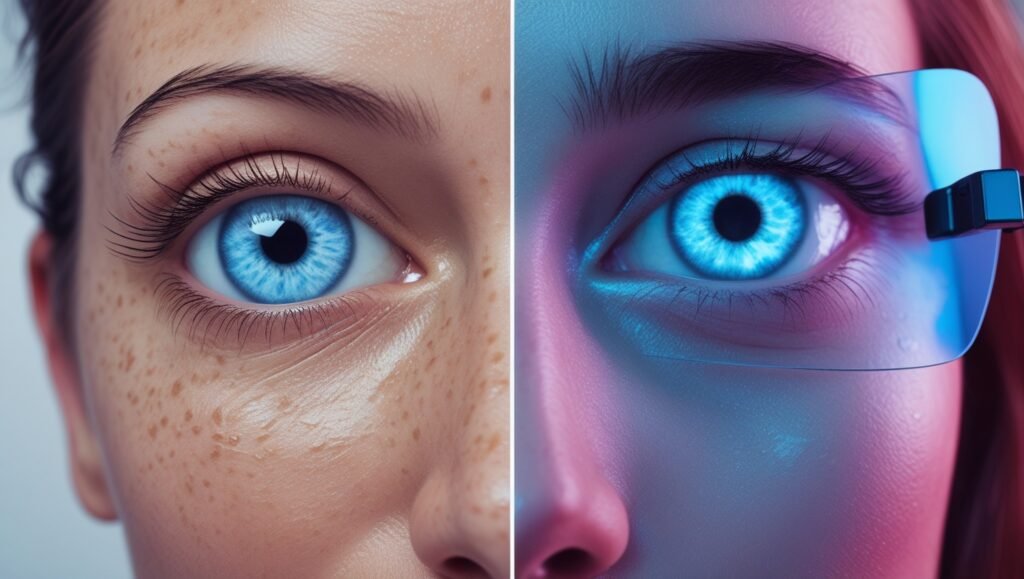 Composição de tela dividida mostrando olhos