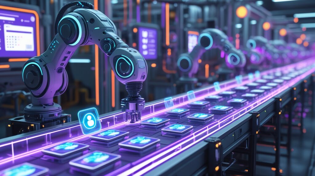 Linha de montagem futurista de uma fábrica