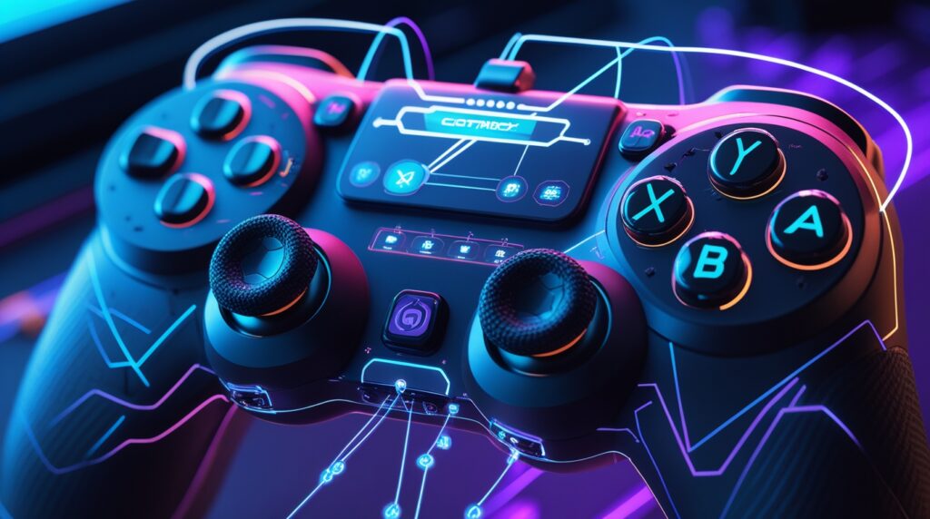 Visão aproximada de um controle de jogos